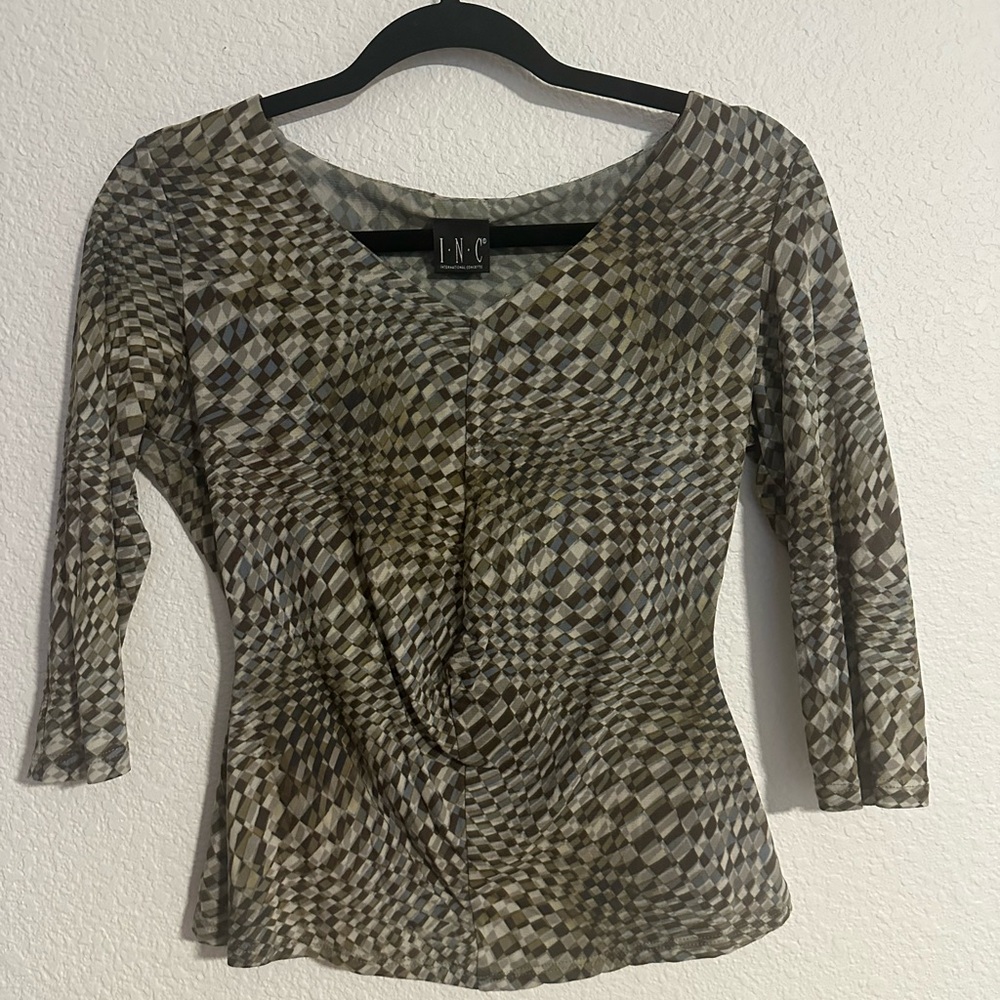 Vintage Y2K Geometric Checkered Patterned Form‎ Fitted INC size S Art Deco